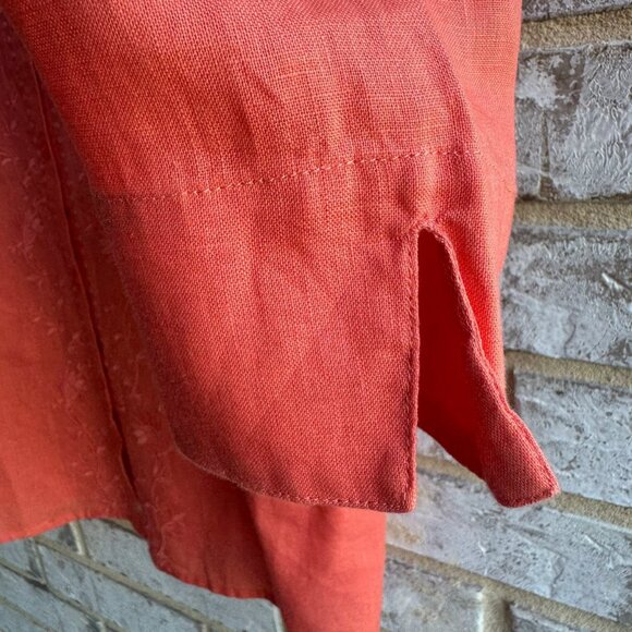 L.L. Bean Long Sleeve Button Up 100% Linen Embroidered Floral Shirt Size 1X - Picture 7 of 9